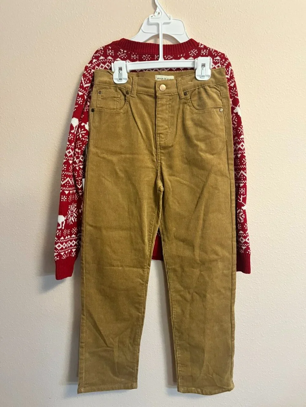 NWT Stitch & Stone Boys Size 12 Holiday Reindeer Fair Isle Sweater & Corduroy